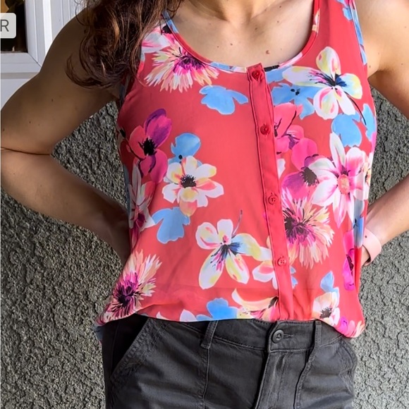 Candie's Tops - CANDIES Floral Button Up Sheer Tank